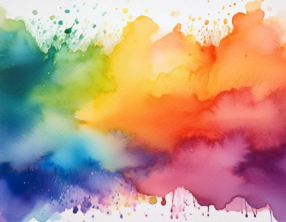 Bright watercolor art showcasing vibrant hues blending with artistic paint splashes, perfect for