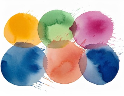 Colorful watercolor circles painted on a white background create a vibrant and artistic design.