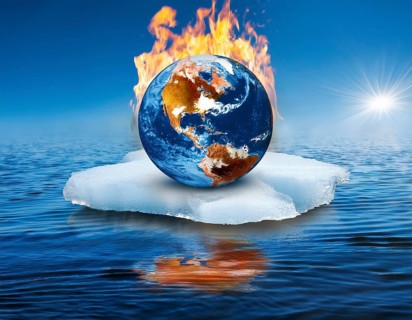 A powerful visual of Earth engulfed in flames, symbolizing environmental changes, climate crisis,
