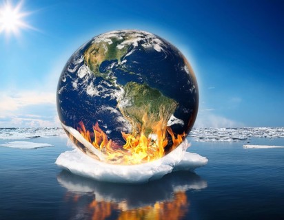 A powerful visual of Earth engulfed in flames, symbolizing environmental changes, climate crisis,
