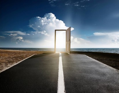 Glowing door is a portal to another world. Mysterious door with glowing light, AI generated