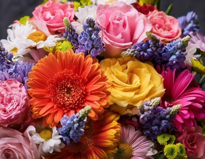 A vibrant and diverse arrangement of flowers, . Perfect for celebrating special occasions or