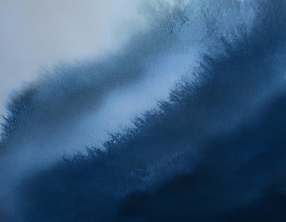 A detailed abstract watercolor artwork featuring various shades of blue blended seamlessly, evoking