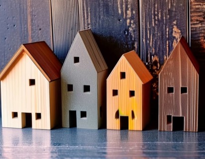 A collection of small model houses with cozy lighting, creating a warm and inviting atmosphere, AI