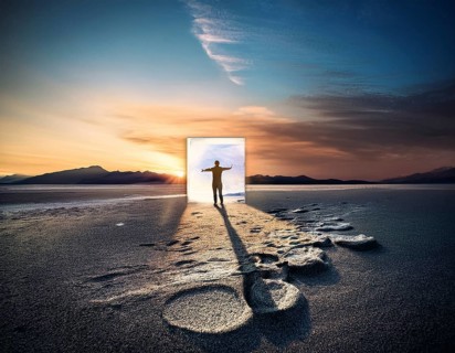 Concept Spirituality, Afterlife, Light Energy, Transcendence, Reality. Soul transcends through