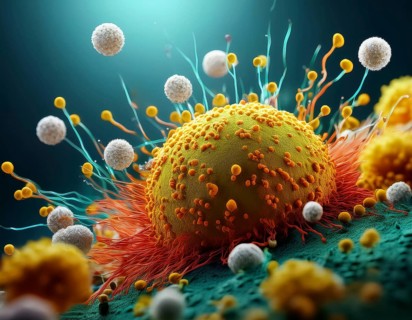 Microscopic Illustration of Virus Cells Representing Medical and Biochemical Concepts, AI generated