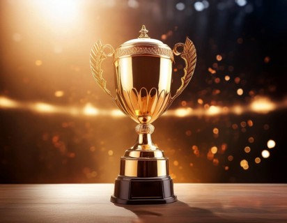 Concept of celebration and achievement. Goal achievement concept.. Winner champion trophy cup, AI