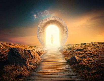 Concept Spirituality, Afterlife, Light Energy, Transcendence, Reality. Soul transcends through