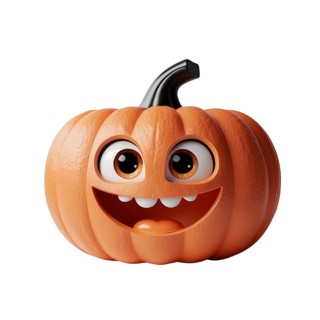 A playful cartoonish pumpkin with large smiling eyes and a joyful expression. AI generated