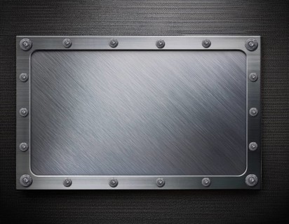 Metal plaque with a brush texture and screws. Shiny brushed metal plate with screws, AI generated