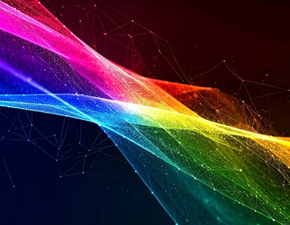 Abstract technology network wall art with glowing multi-color lines and nodes, futuristic digital