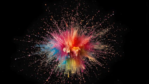 Color dust explosion poster bursting with vibrant energy, abstract powder splash, festival