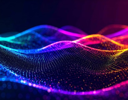 Abstract technology network wall art with glowing multi-color lines and nodes, futuristic digital