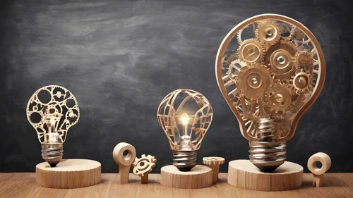 Light bulb with gears concept poster symbolizing creativity, invention, innovation, mechanical