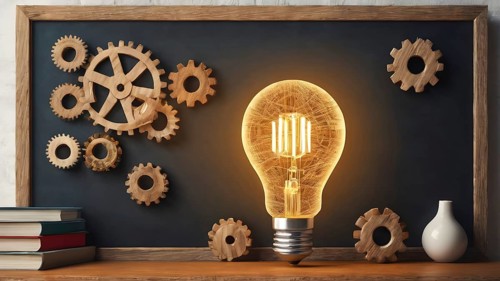 Light bulb with gears concept poster symbolizing creativity, invention, innovation, mechanical