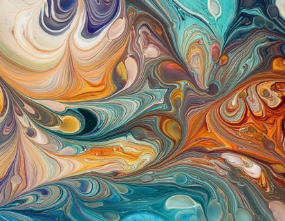 Abstract Marble Waves Acrylic Background. Abstract fluid art with swirling colors and bubbles,