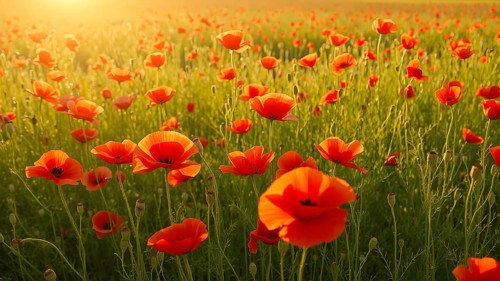 Poppy field wall art print featuring a blooming landscape, celebrating natural beauty, harmony, and