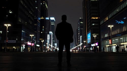Celebrate ambition with man silhouette cityscape art, a motivational poster symbolizing dreams,