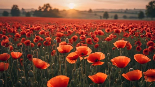 Poppy field wall art print featuring a blooming landscape, celebrating natural beauty, harmony, and