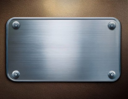 Metal plaque with a brush texture and screws. Shiny brushed metal plate with screws, AI generated
