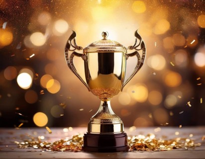 Concept of celebration and achievement. Goal achievement concept.. Winner champion trophy cup, AI