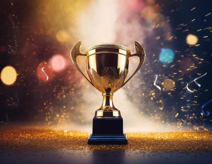 Concept of celebration and achievement. Goal achievement concept.. Winner champion trophy cup, AI
