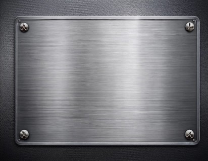 Metal plaque with a brush texture and screws. Shiny brushed metal plate with screws, AI generated