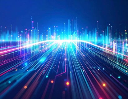 Abstract cyber grid wall art design with glowing digital lines, futuristic network visualization,