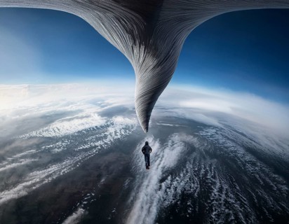 Tornado concept image showing powerful funnel cloud, symbolizing destructive natural forces,