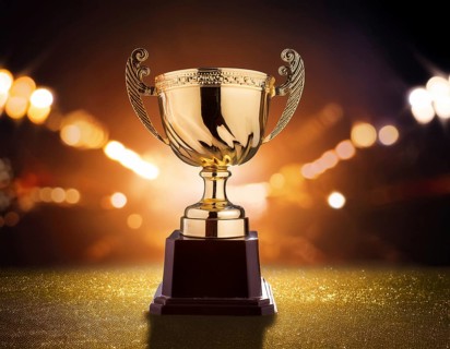 Concept of celebration and achievement. Goal achievement concept.. Winner champion trophy cup, AI