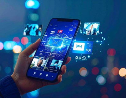 Futuristic AI chatbot hologram floating, symbolizing digital communication, smart assistance, and