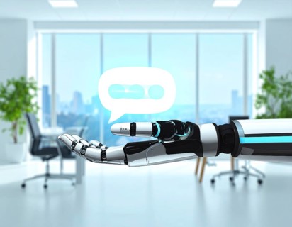 Futuristic AI chatbot hologram symbolizing digital communication, smart assistance, and innovative