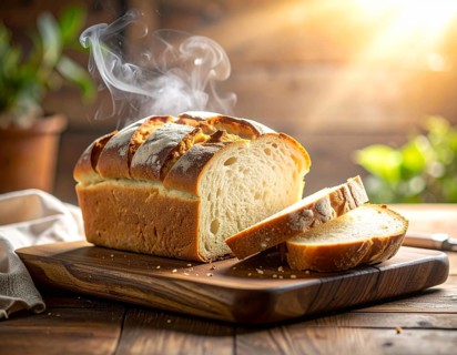 Fresh baked bread steaming on rustic wooden background, symbolizing artisanal baking, tradition,