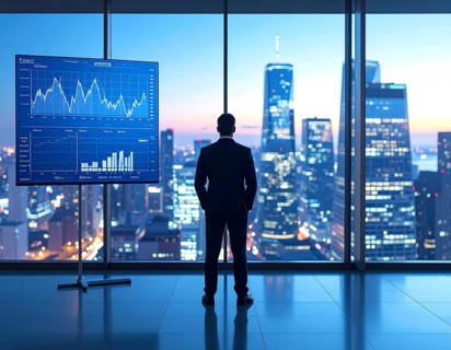 A businessman reviewing financial data on digital screen, representing investment planning,
