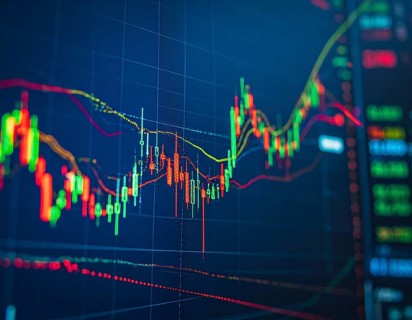 Stock market graph with glowing red and green lines, symbolizing investment strategies, financial