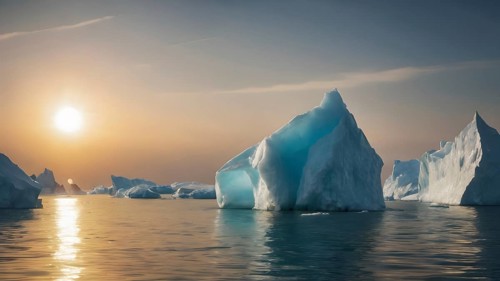 Melting iceberg in sea art print, symbolic wall decor reflecting climate change, nature's