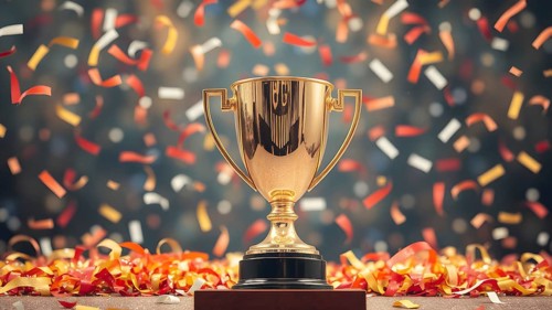 Champion's trophy cup wall poster inspires motivation, symbolizing triumph, glory, and achievement