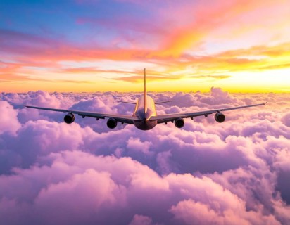 A breathtaking airplane sunset wall art print symbolizing travel, freedom, and modern