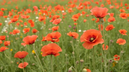 Poppy field wall art print featuring a blooming landscape, celebrating natural beauty, harmony, and