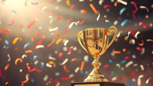 Champion's trophy cup wall poster inspires motivation, symbolizing triumph, glory, and achievement