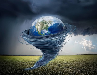 Tornado concept image showing powerful funnel cloud, symbolizing destructive natural forces,