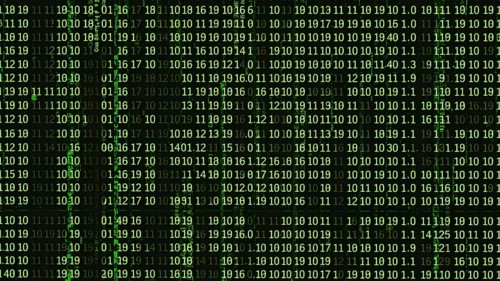 Digital matrix movie screen poster featuring green falling code and futuristic cyberpunk design for