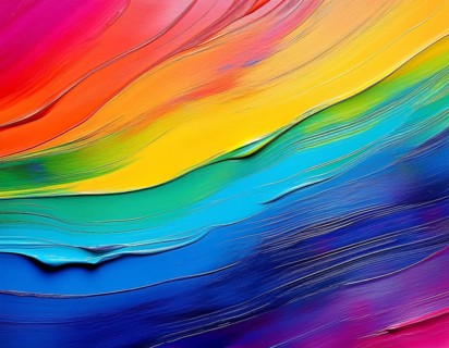 Vibrant rainbow brush strokes create abstract artistic background, blending vivid hues into modern