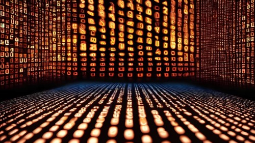 Digital matrix movie screen poster featuring green falling code and futuristic cyberpunk design for