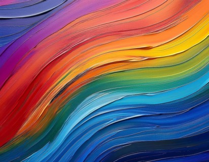 Vibrant rainbow brush strokes create abstract artistic background, blending vivid hues into modern