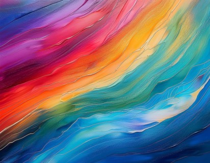 Vibrant rainbow brush strokes create abstract artistic background, blending vivid hues into modern