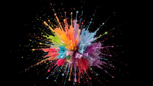 Color dust explosion poster bursting with vibrant energy, abstract powder splash, festival