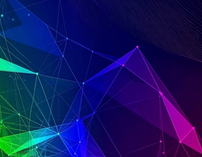 Abstract technology network wall art with glowing multi-color lines and nodes, futuristic digital