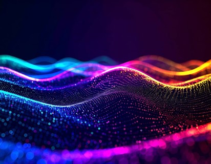 Abstract technology network wall art with glowing multi-color lines and nodes, futuristic digital