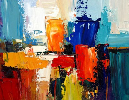 Decorative brush strokes abstract print with vibrant textures and painterly effects, suitable for